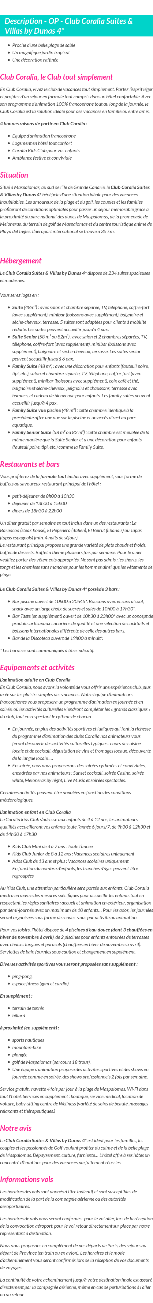 Détails du séjour