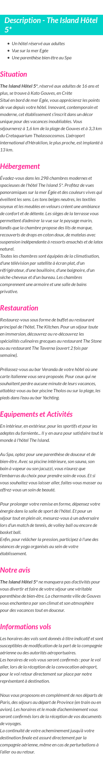 Détails du séjour