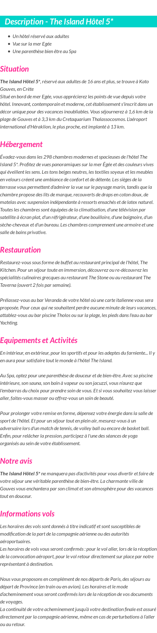 Détails du séjour