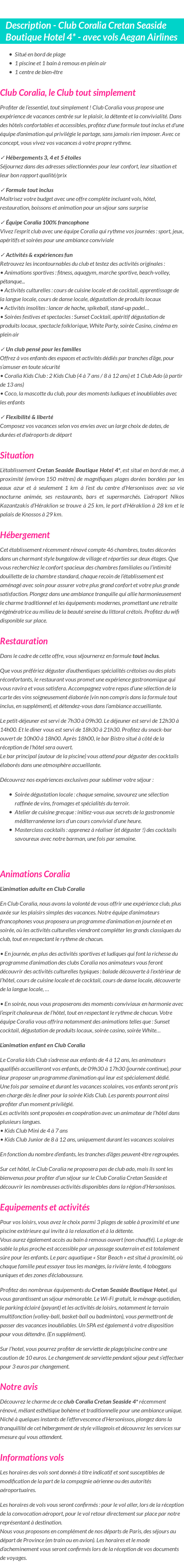 Détails du séjour