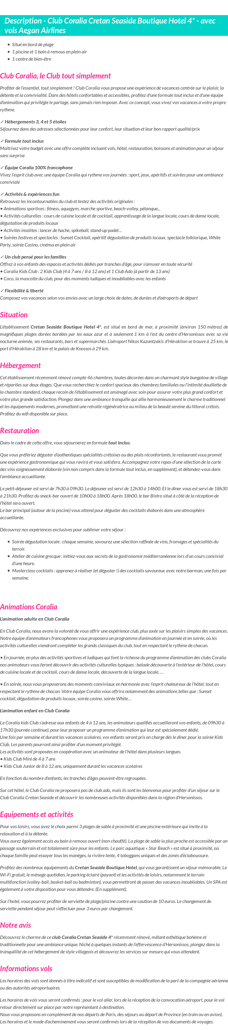 Détails du séjour