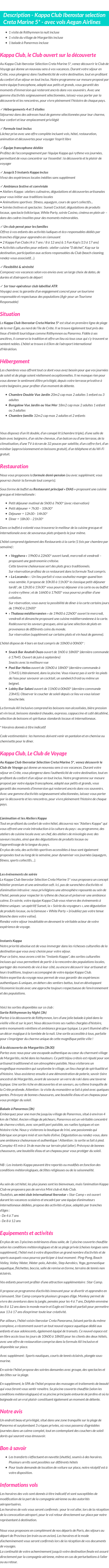 Détails du séjour