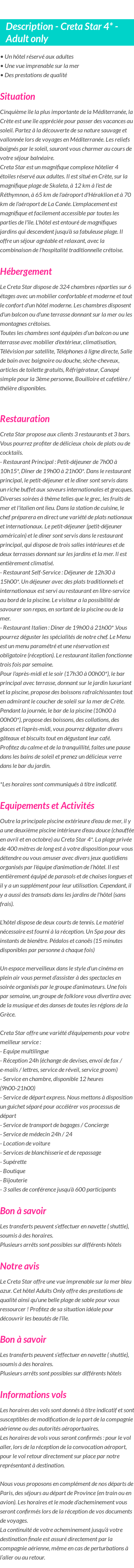 Détails du séjour
