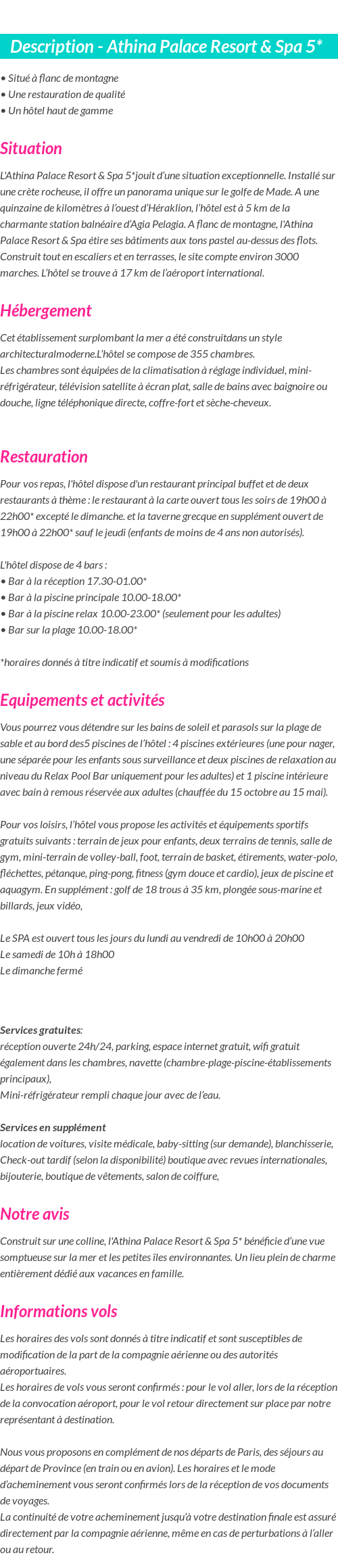 Détails du séjour
