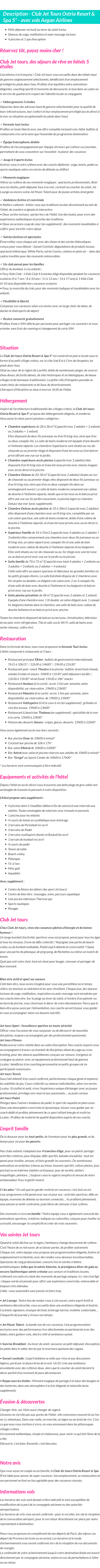 Détails du séjour