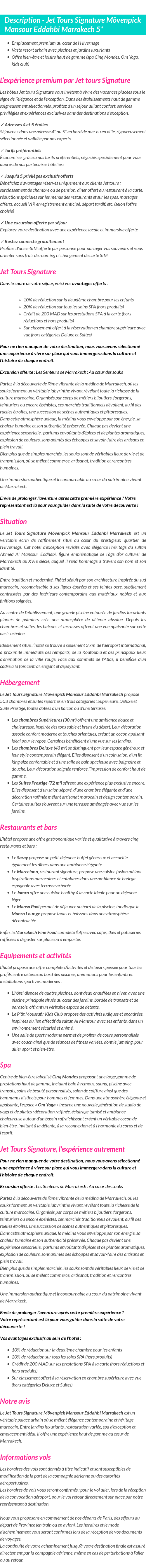 Détails du séjour