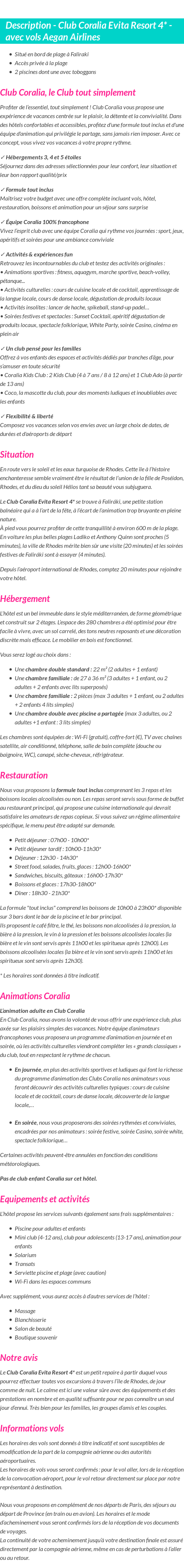 Détails du séjour
