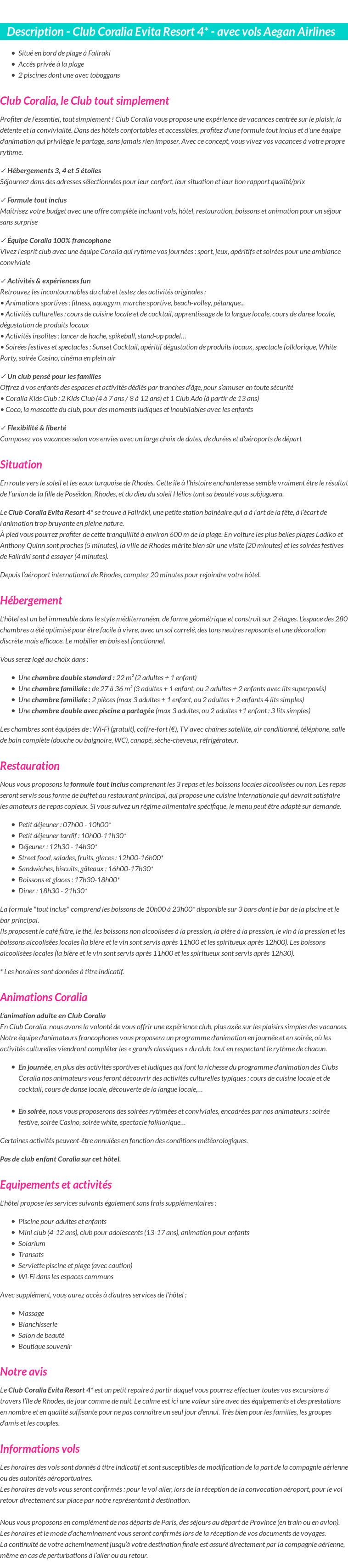 Détails du séjour