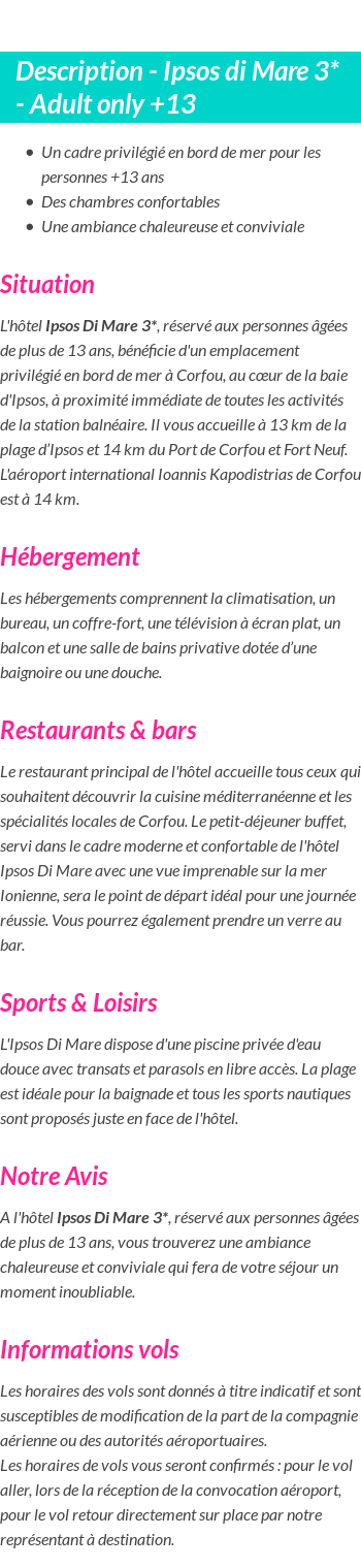 Détails du séjour