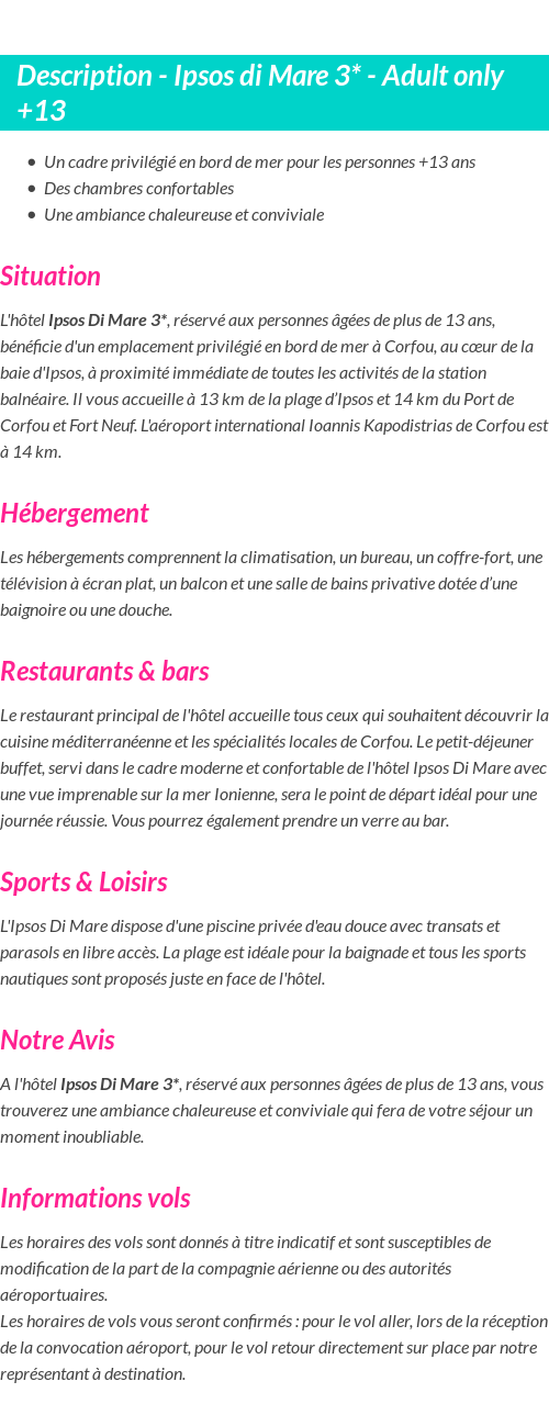 Détails du séjour