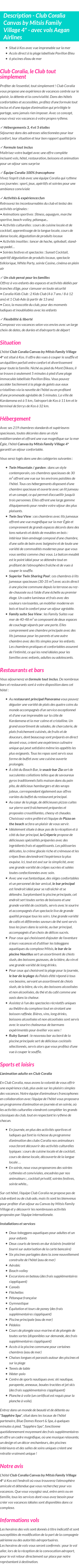 Détails du séjour