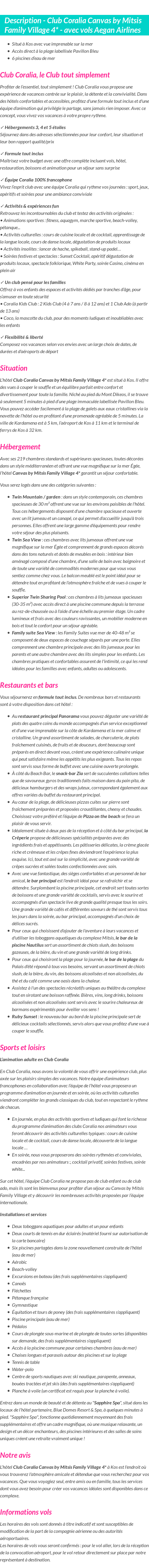 Détails du séjour