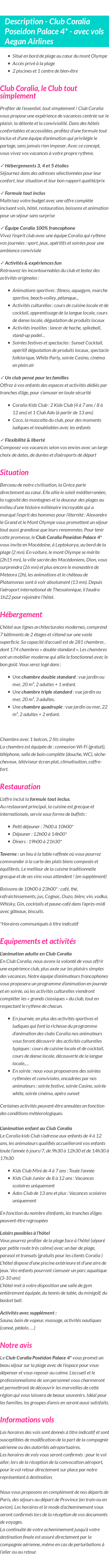 Détails du séjour