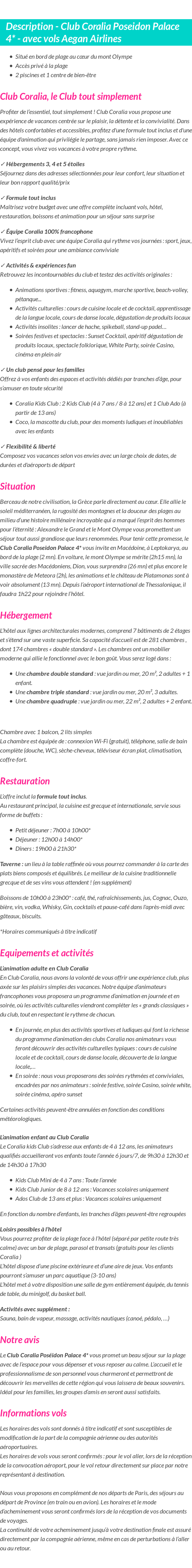 Détails du séjour