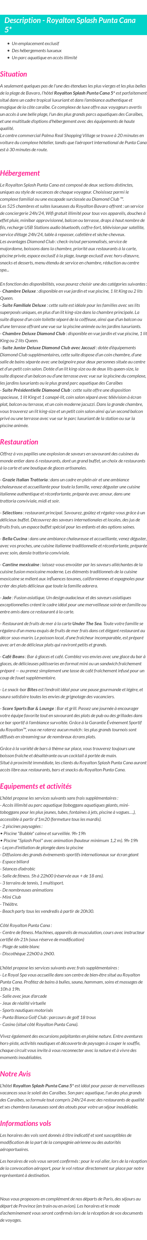 Détails du séjour