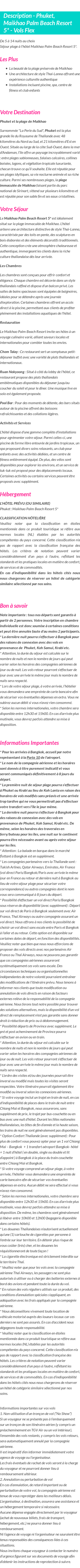 Détails du séjour