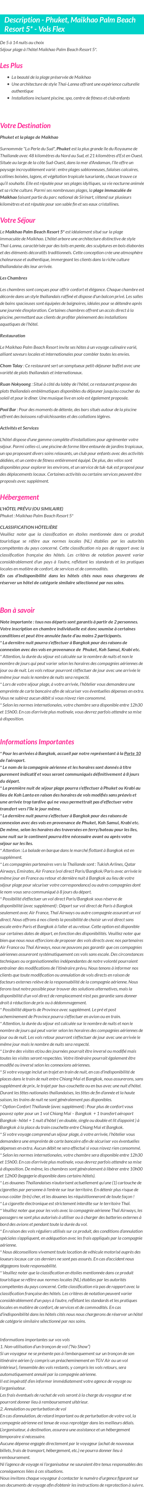Détails du séjour