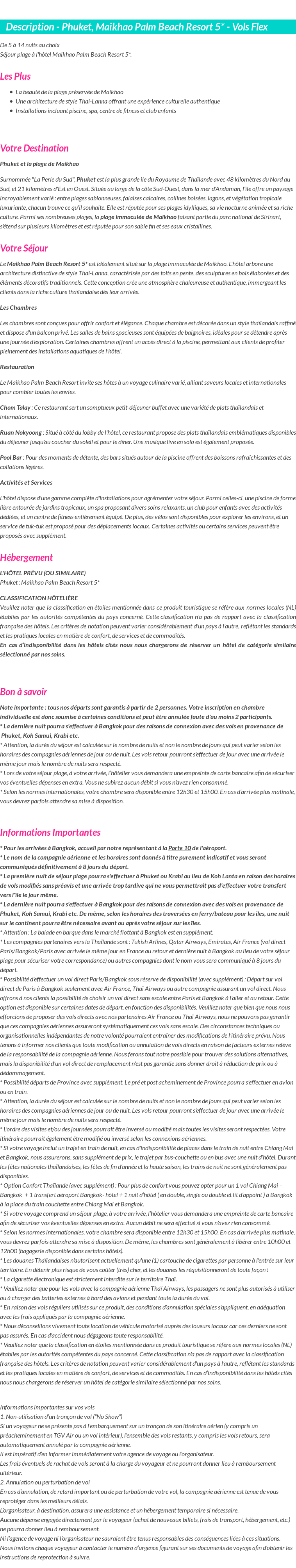 Détails du séjour