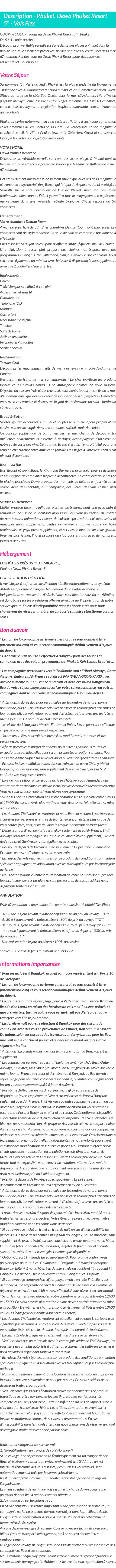 Détails du séjour