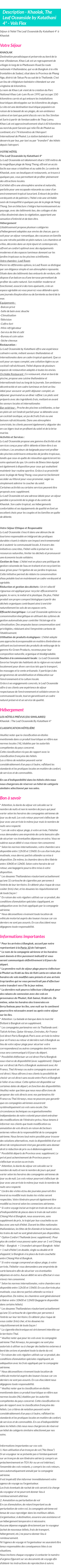 Détails du séjour
