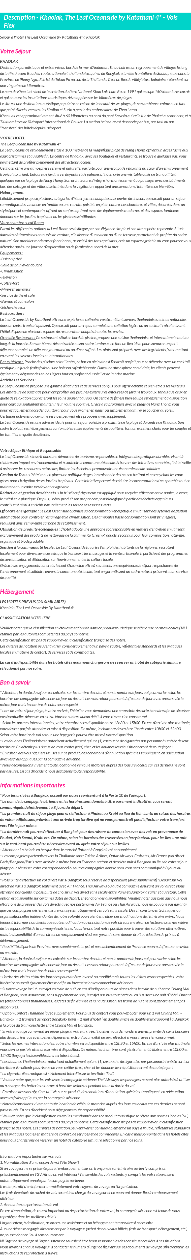 Détails du séjour