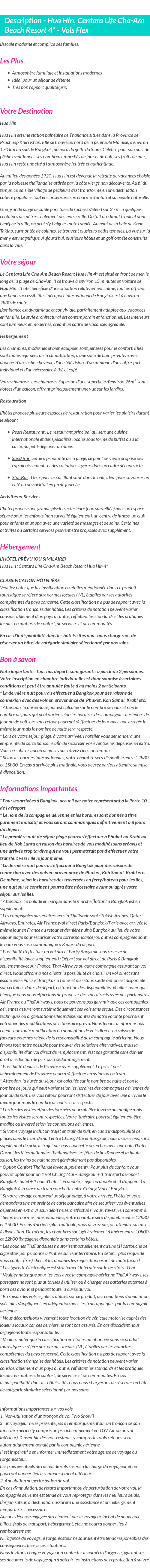 Détails du séjour