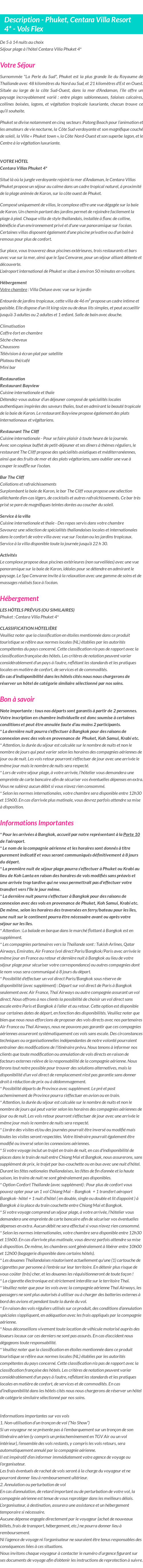 Détails du séjour