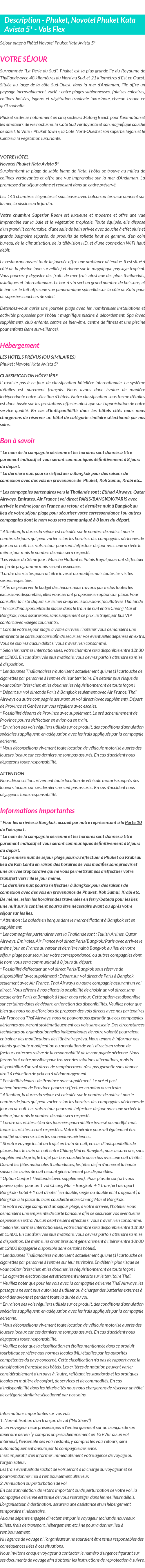 Détails du séjour