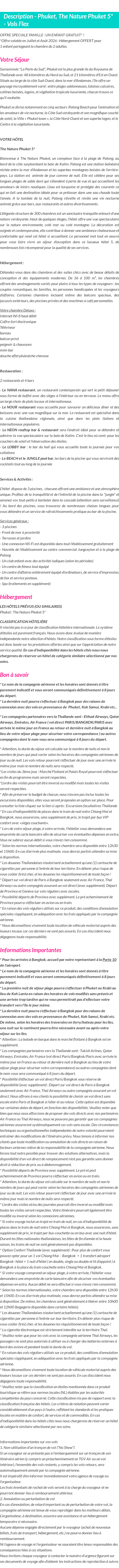 Détails du séjour