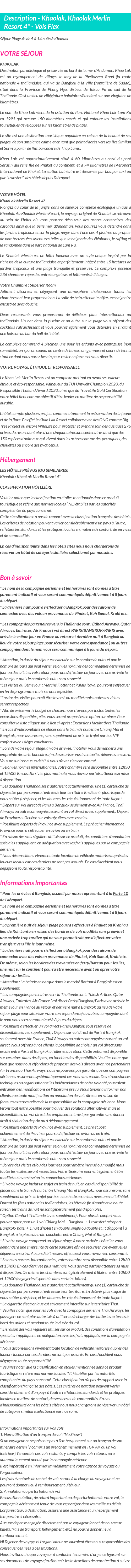 Détails du séjour
