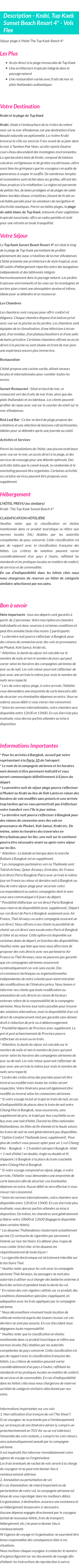 Détails du séjour