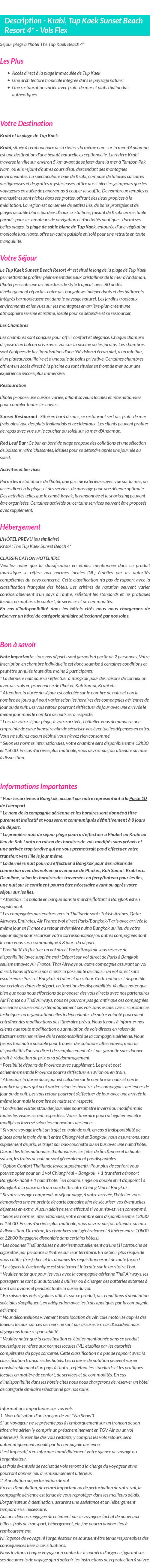 Détails du séjour