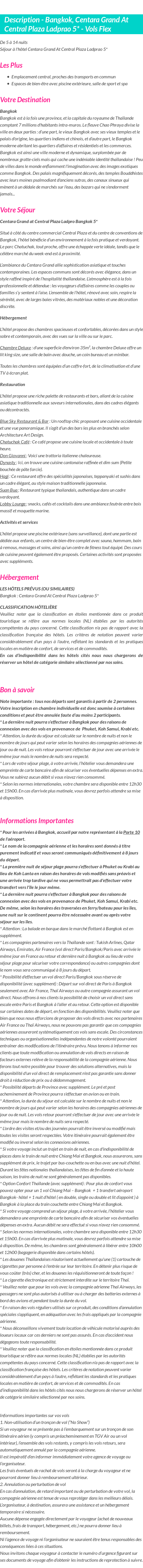 Détails du séjour