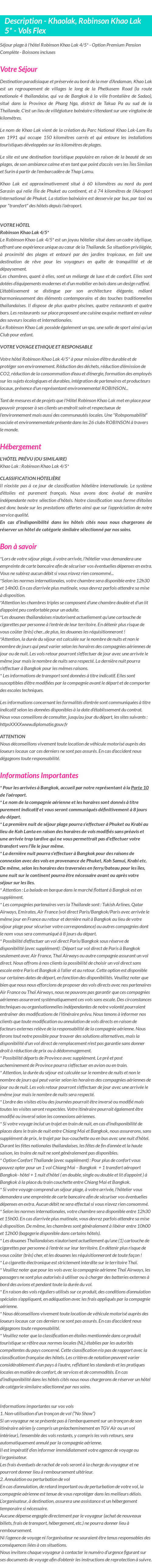Détails du séjour