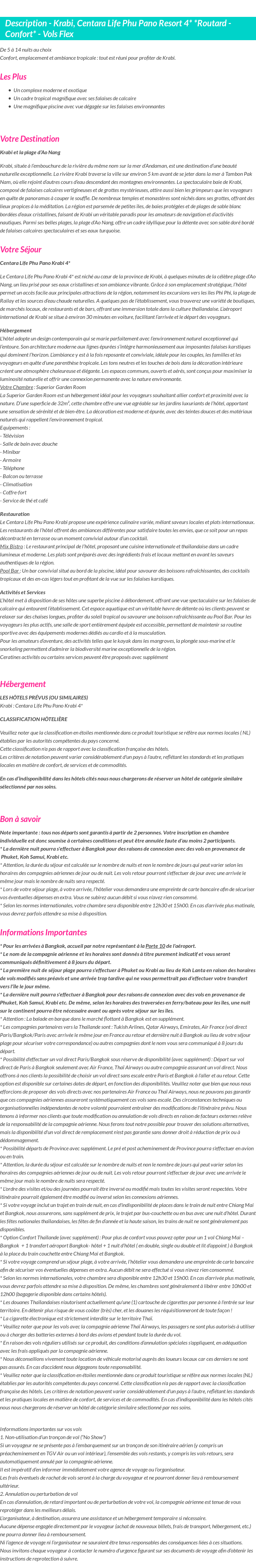 Détails du séjour