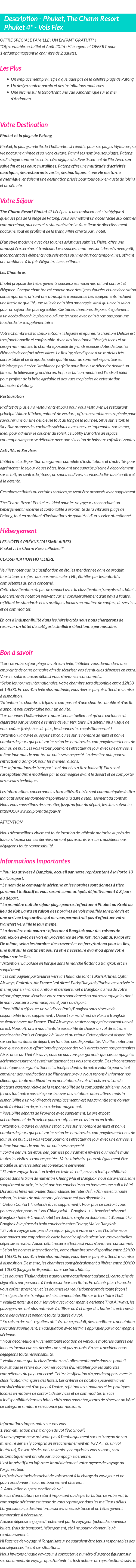 Détails du séjour