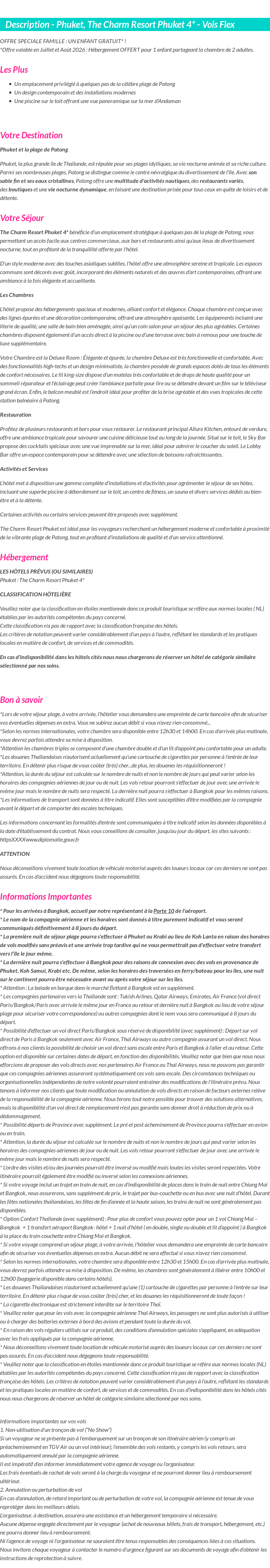 Détails du séjour