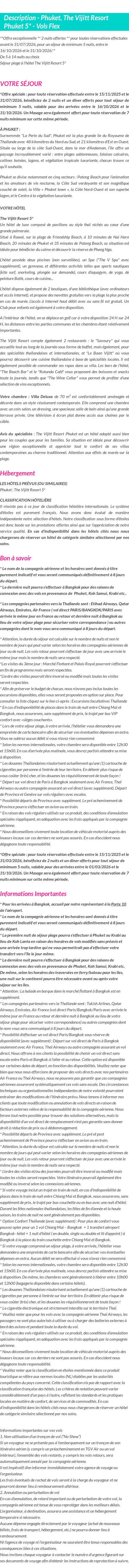 Détails du séjour
