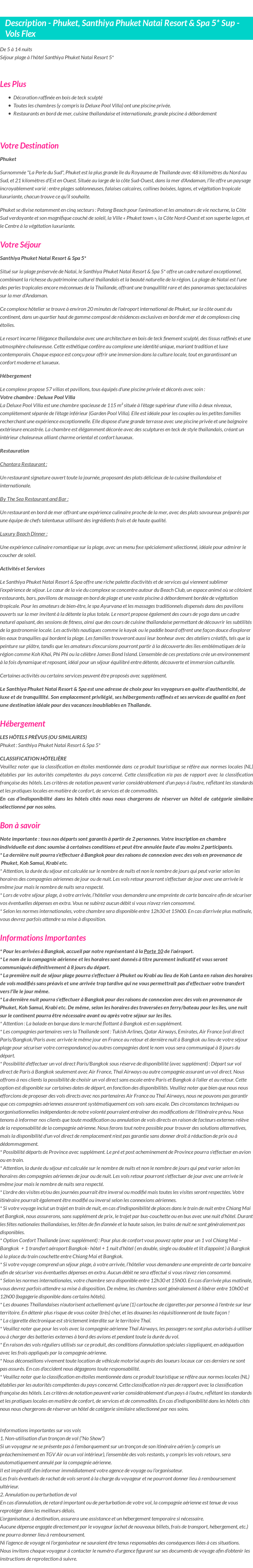 Détails du séjour