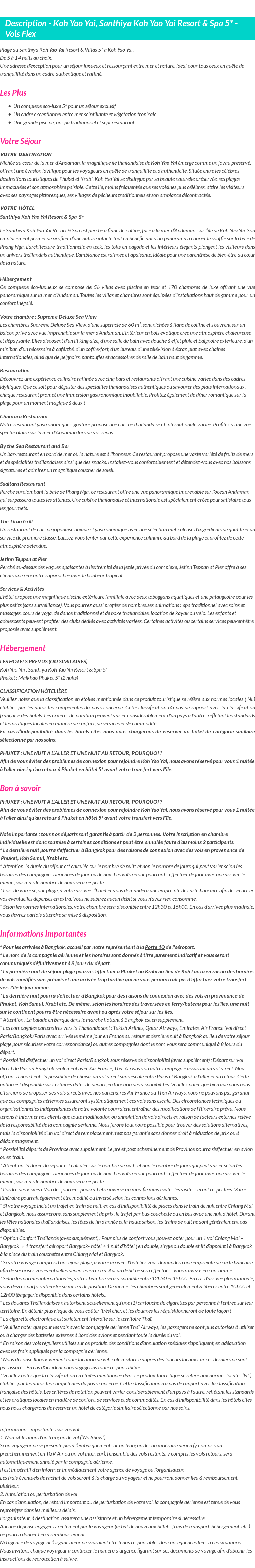 Détails du séjour