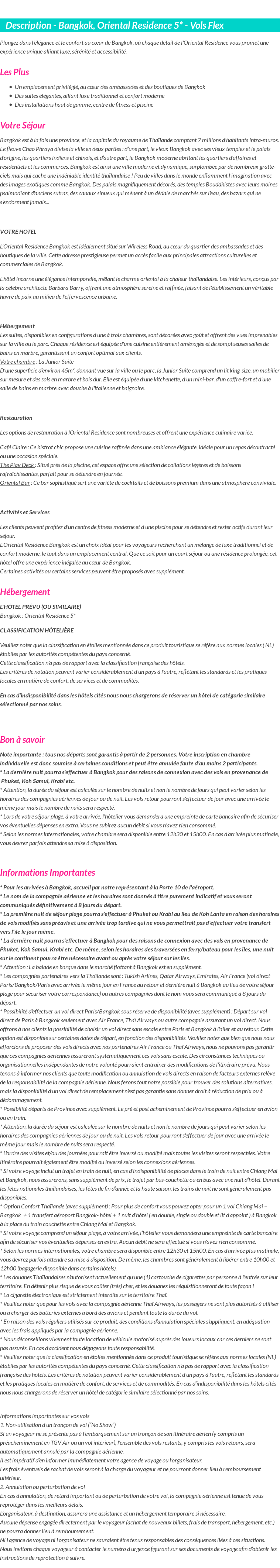 Détails du séjour