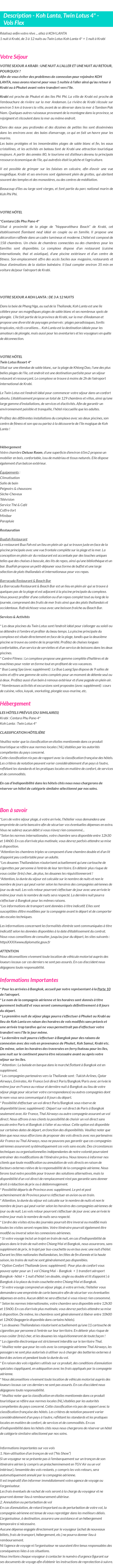 Détails du séjour