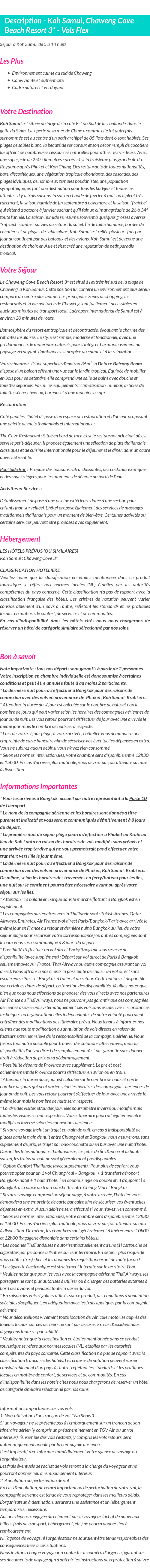 Détails du séjour