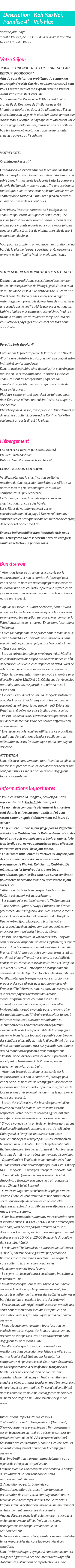Détails du séjour