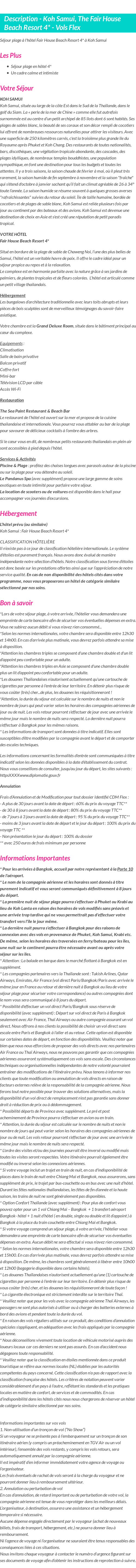Détails du séjour