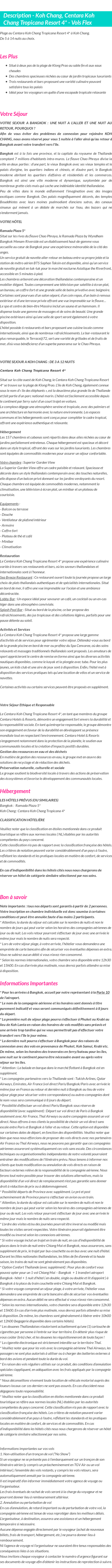 Détails du séjour
