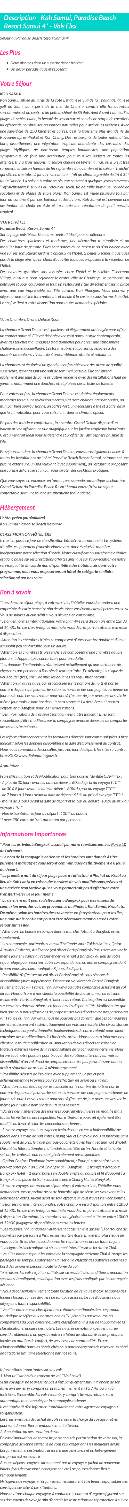 Détails du séjour