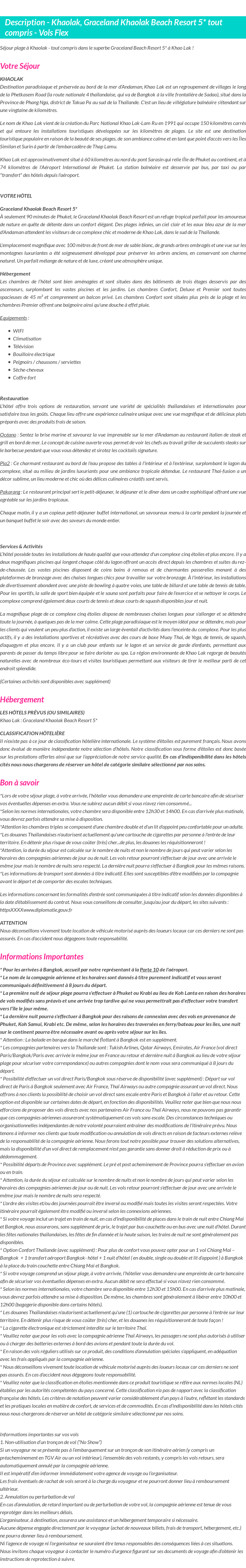 Détails du séjour