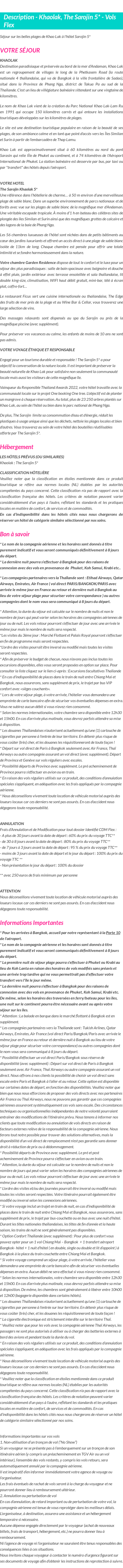 Détails du séjour