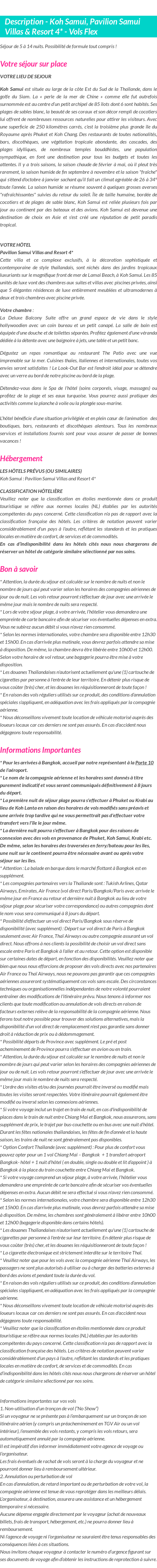 Détails du séjour